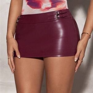 Burgundy Faux Leather Mini Skirt
